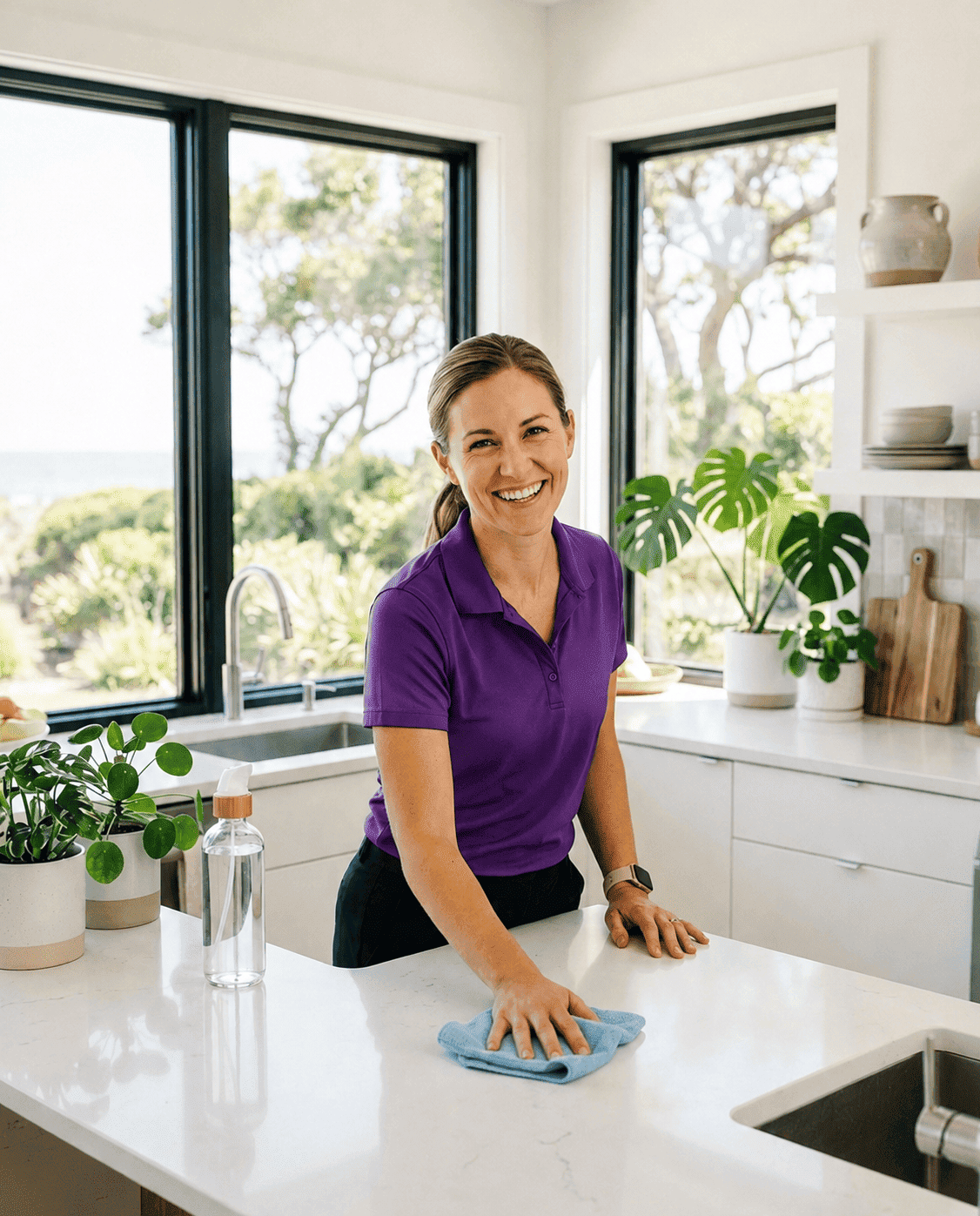 EverClean Solutions professional cleaning a bright modern kitchen in Wilmington, NC