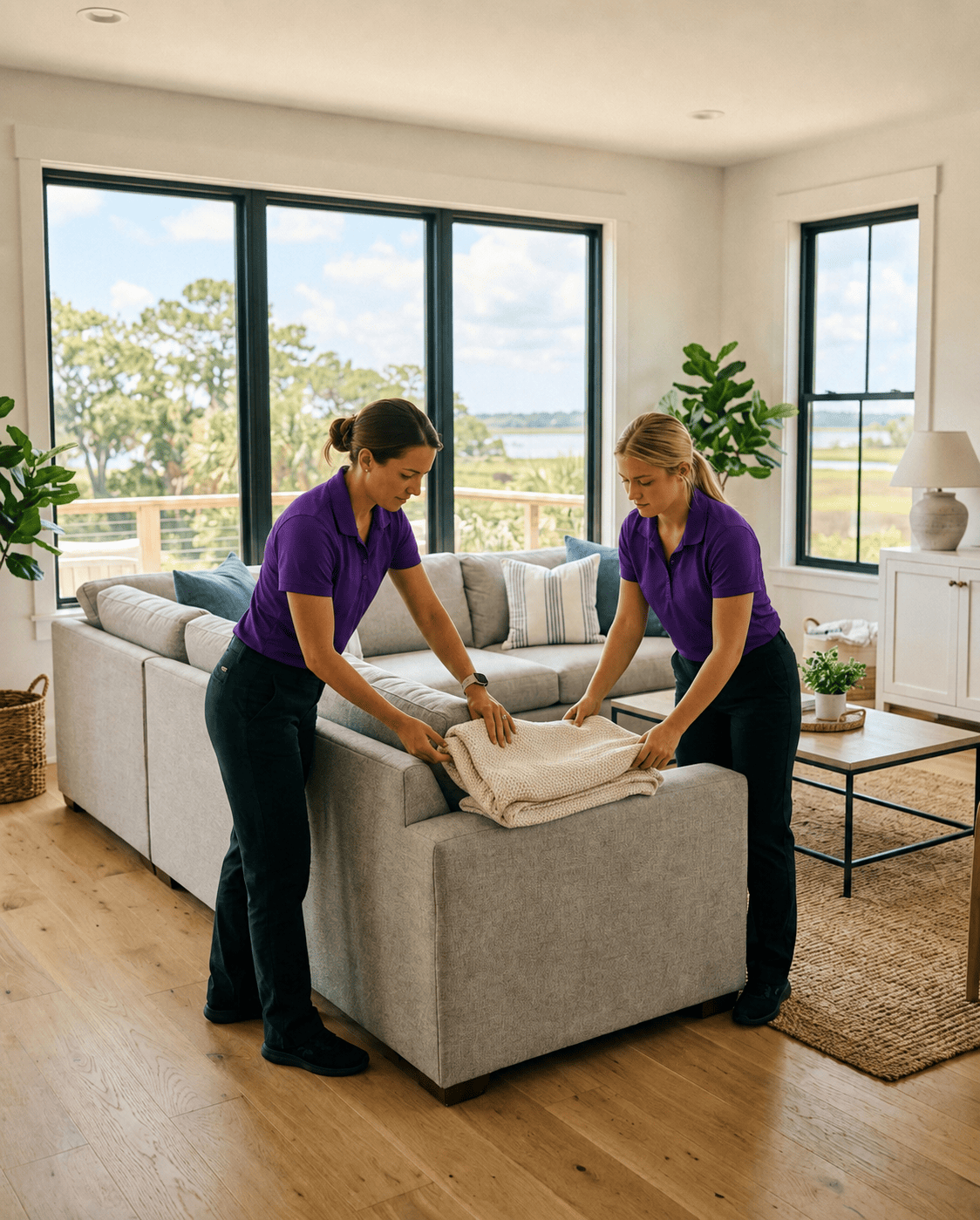 EverClean team members tidying a living room